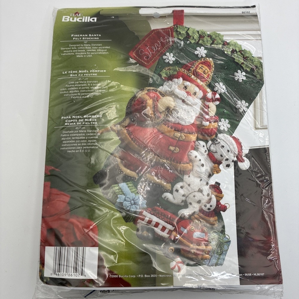 Bucilla Fireman Santa Felt Stocking Kit 18 Inch Maria Stanziani 86107 New